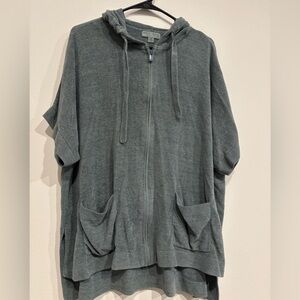 Barefoot Dreams CozyChic Zip Hoodie Poncho Blue L/XL Soft Knit Lounge Cardigan